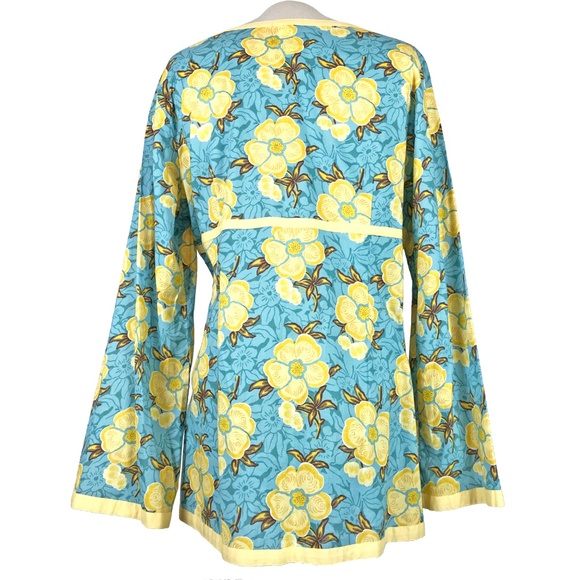 Liz & Co NWOT  Yellow Teal Floral Long Tunic XL - Picture 2 of 5